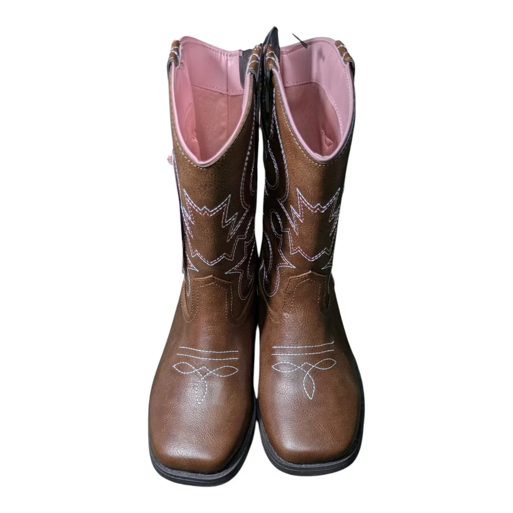 Wonder Nation -Girls Youth Size 4-Western Style Boots - Pink/Blue Stitching NWT